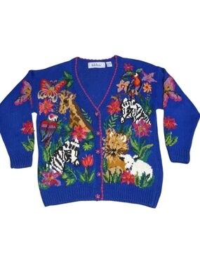 Bellepointe Women's Zoo Safari Themed Cardigan  Medium Animal Grandma Sweater